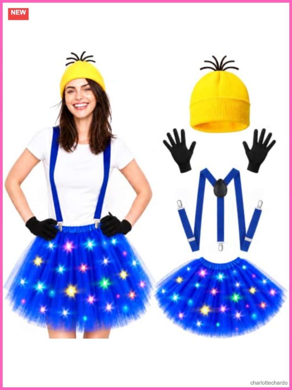 Light Up Tutu Skirt Halloween Costume Set with Beanie Suspenders Gloves